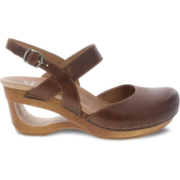 Dansko Taci Brown Leather Mary Jane Wedge Clogs EU 41 US 11 Cottage Boho Neutral - Picture 3 of 15